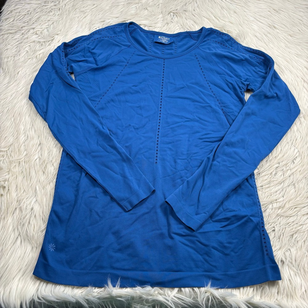 Athleta Women's M Blue Long Sleeve Foothill Seamless Tee Top Hiking Gym